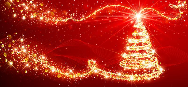 贺卡圣诞树红矢量插图