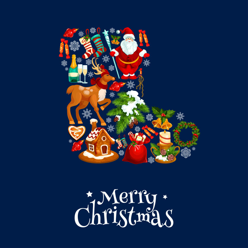 深蓝色背景圣诞海报设计矢量