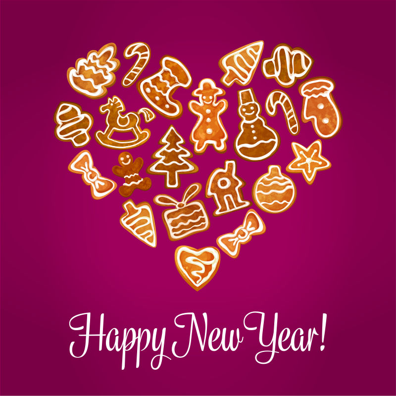 圣诞姜饼爱心背景矢量