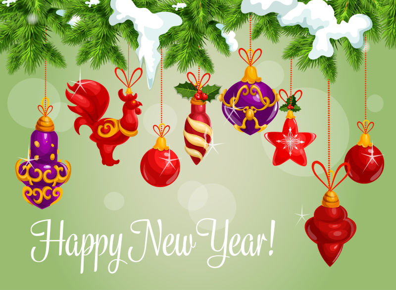 新年贺卡海报矢量圣诞装饰球