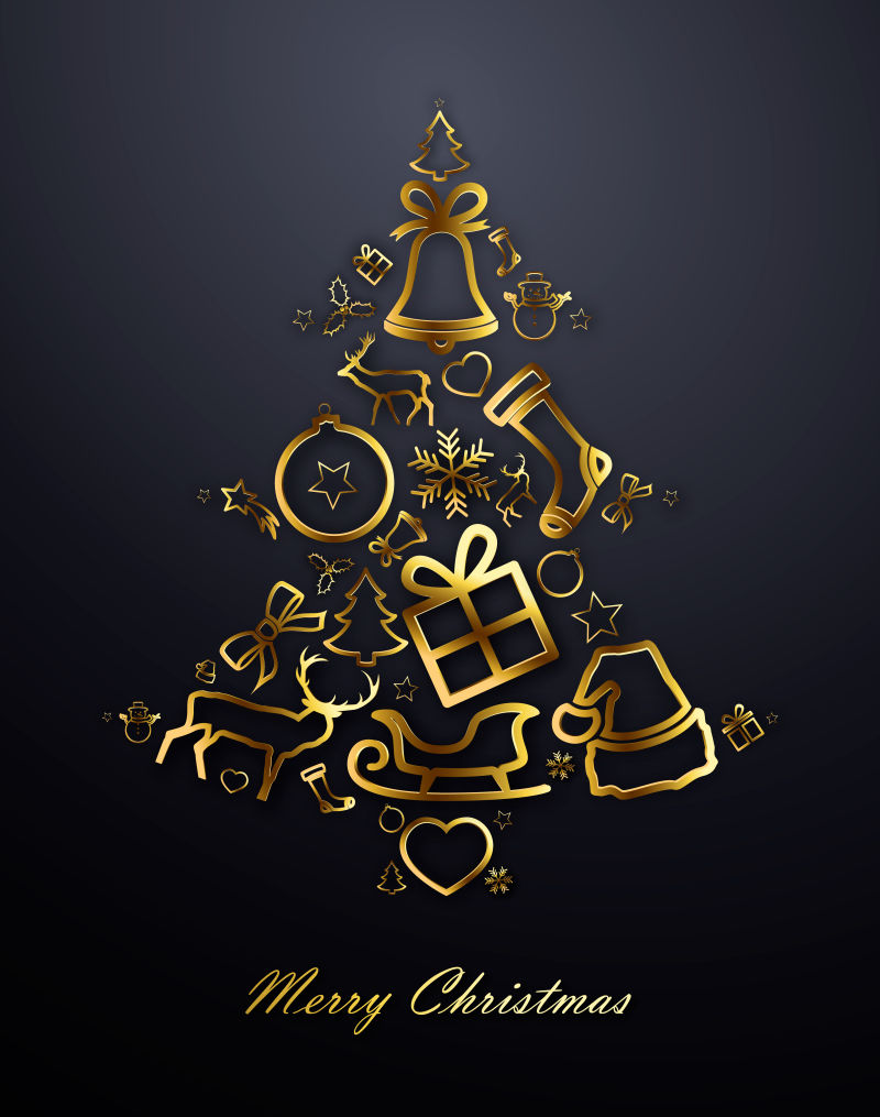 抽象矢量线性装饰圣诞树元素背景