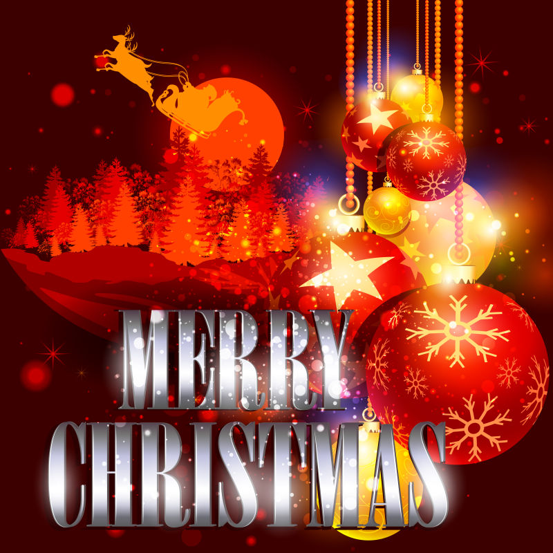 圣诞装饰球和英文的矢量插图