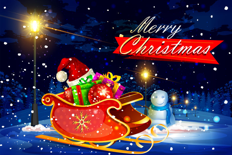 雪橇上装满圣诞礼物的矢量插图