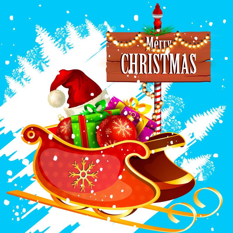 雪橇装满圣诞礼物的海报设计矢量插图