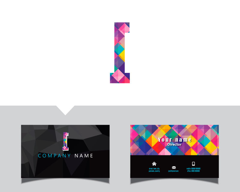 矢量彩色logo字体名片设计