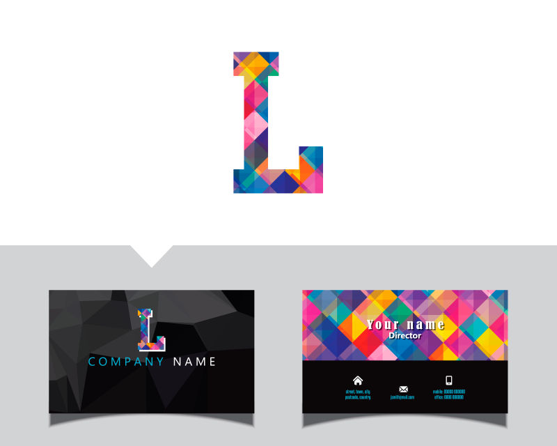 矢量彩色字母L名片设计