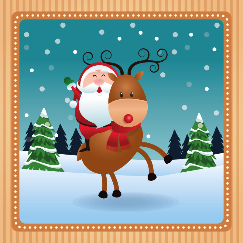 抽象矢量可爱的骑麋鹿的圣诞老人插图