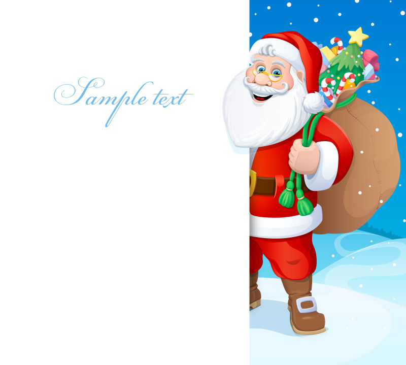 矢量设计带着一袋子礼物的圣诞老人