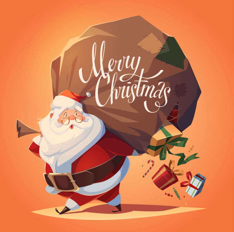 矢量设计背着礼物袋子的圣诞老人