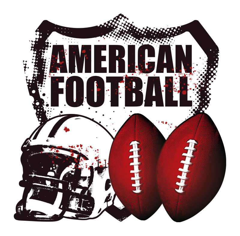 矢量橄榄球头盔和橄榄球盾