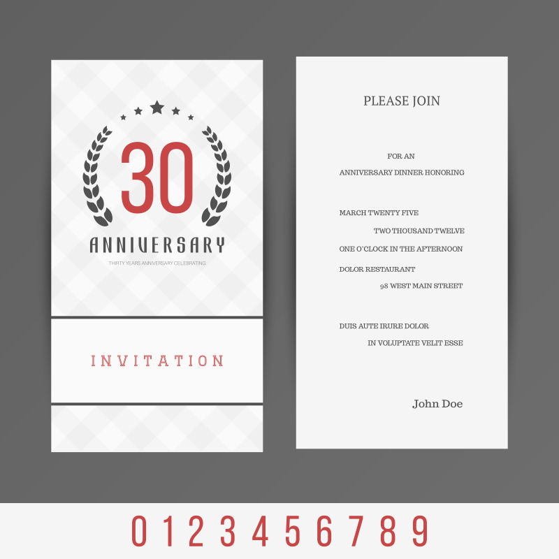 纪念日三十周年矢量请柬