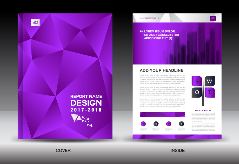 矢量抽象紫色几何风格的商业报告封面设计
