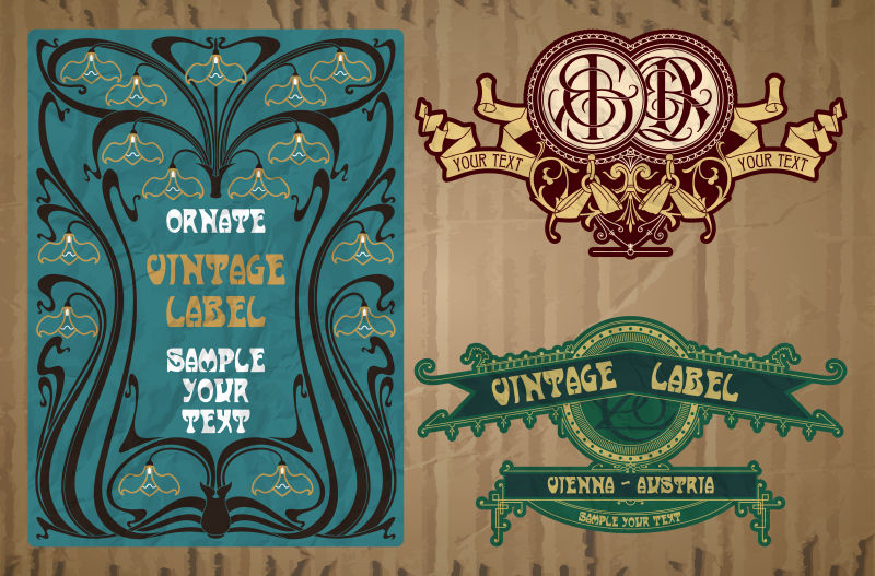 精美的古董标签设计矢量插图