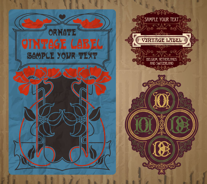 精致的古董标签设计矢量插图