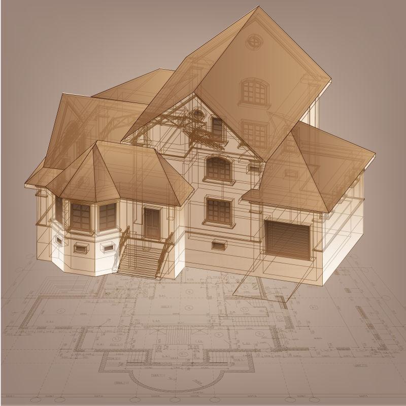 建筑图纸的三维设计效果矢量