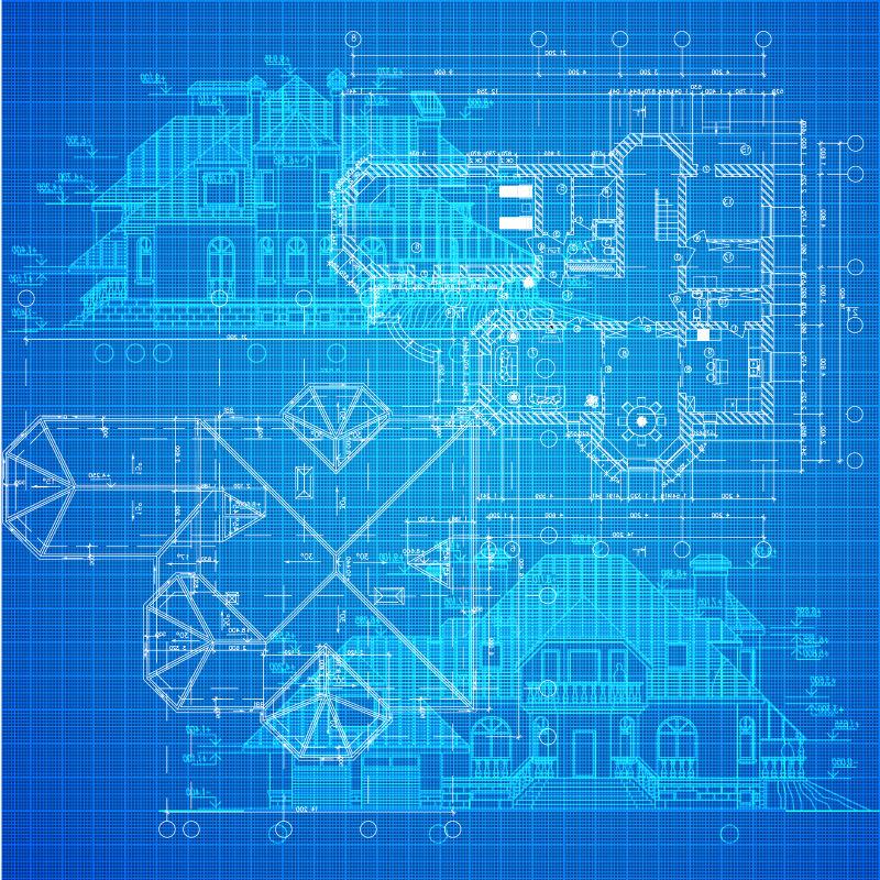 现代建筑工程设计蓝图矢量