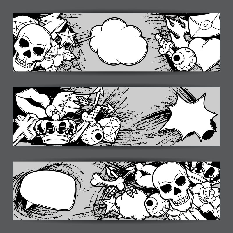 带有复古纹身符号的矢量横幅设计