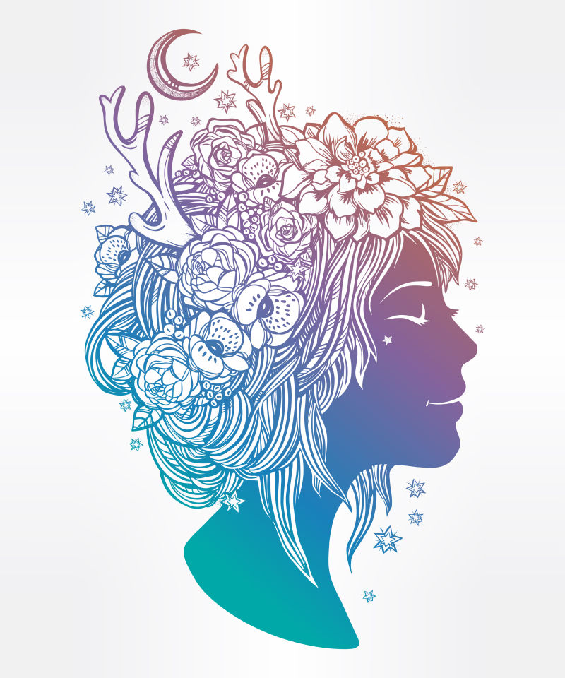 唯美的彩色美女肖像矢量图