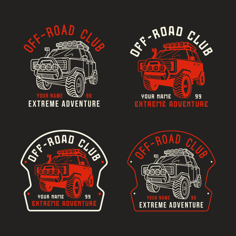 矢量抽象复古汽车元素标签设计