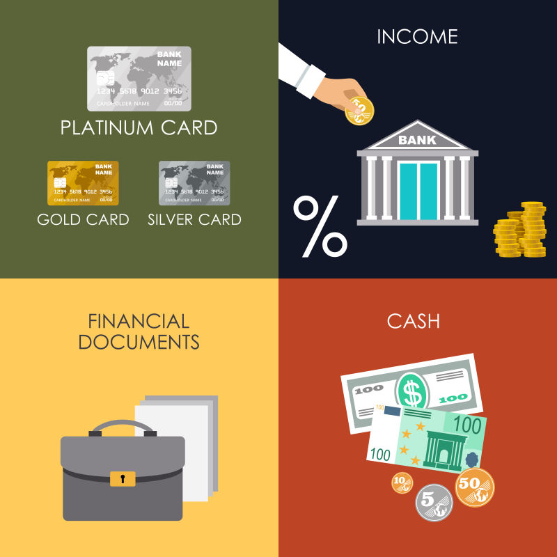 银行货币金融概念矢量图标