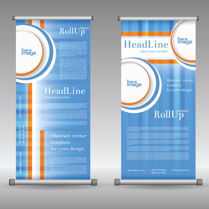 矢量蓝色卷帘横幅设计背景