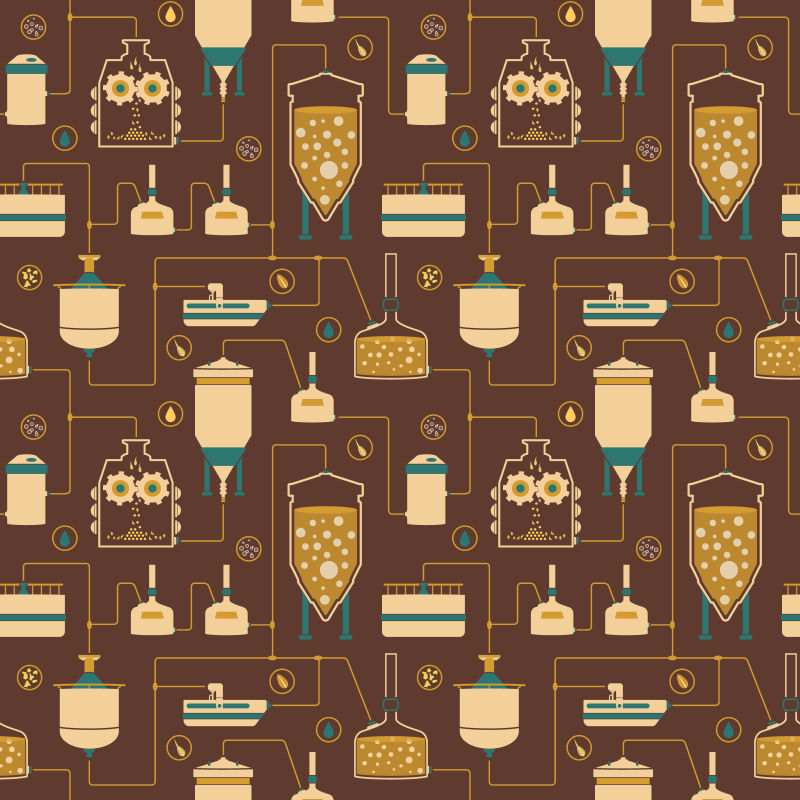 矢量啤酒酿造工艺无缝背景