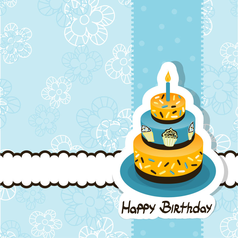 矢量创意生日蛋糕平面背景插图