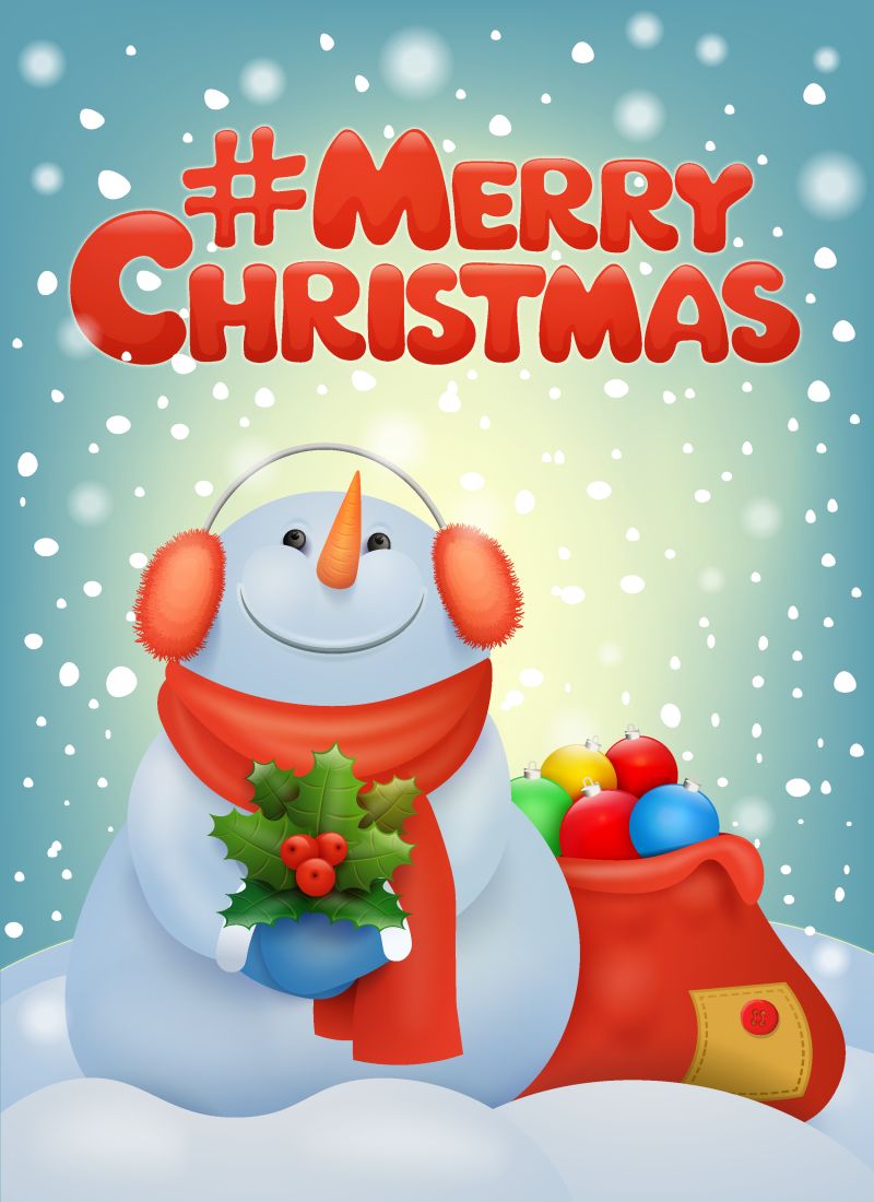 矢量拿圣诞花束笑脸雪人