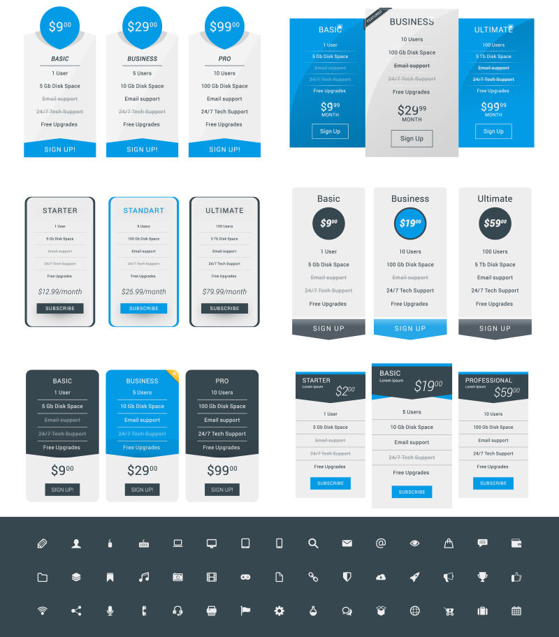 创意矢量抽象网站页面定价设计