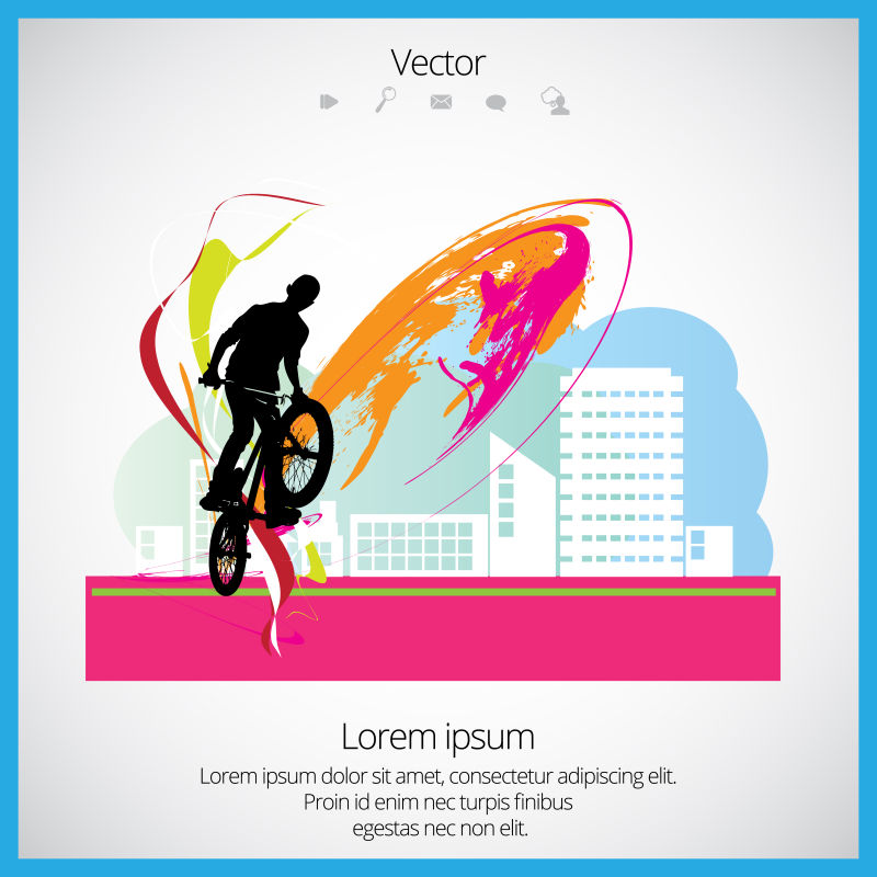 城市自行车骑行矢量插图