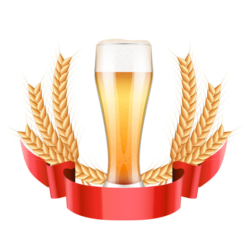 矢量红色旗帜元素的啤酒标签设计