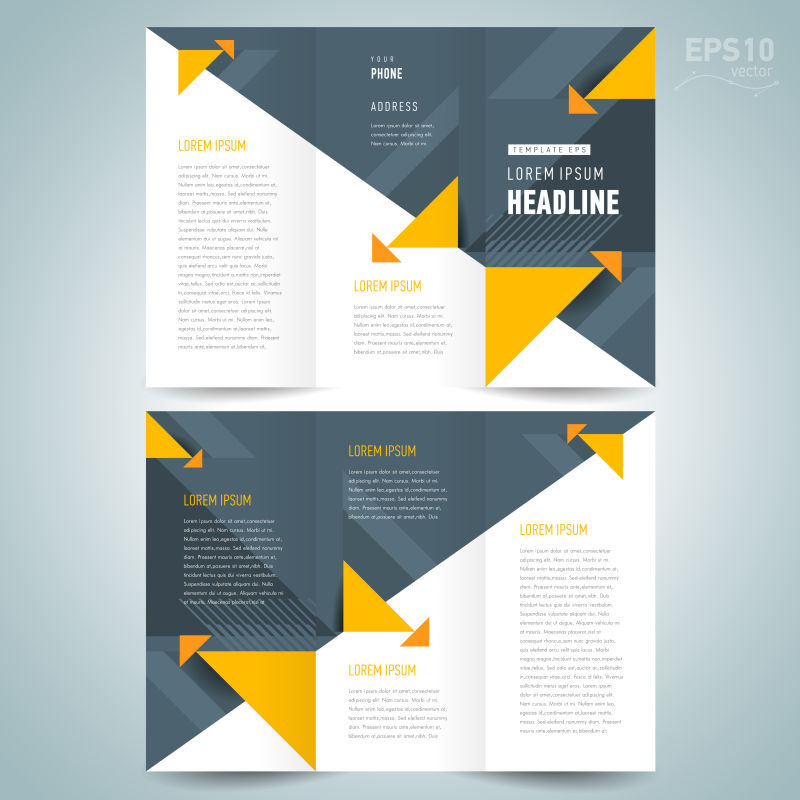 彩色几何图案的三折页手册矢量设计