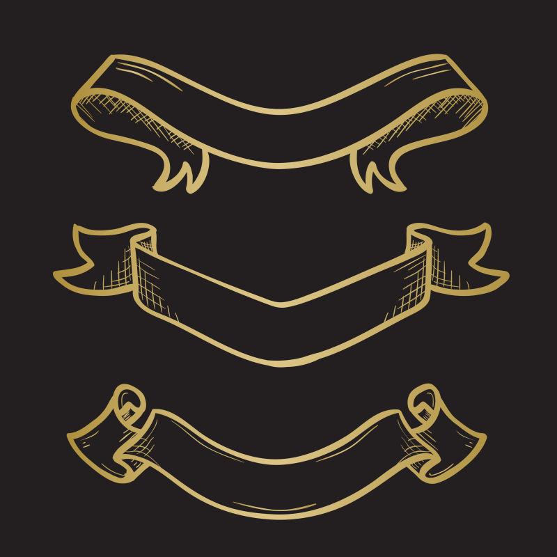 手绘草图缎带金色矢量