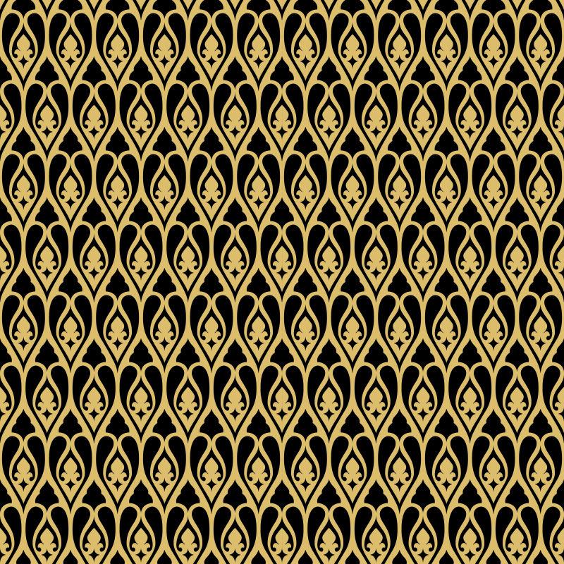 金色无缝花砖图案矢量