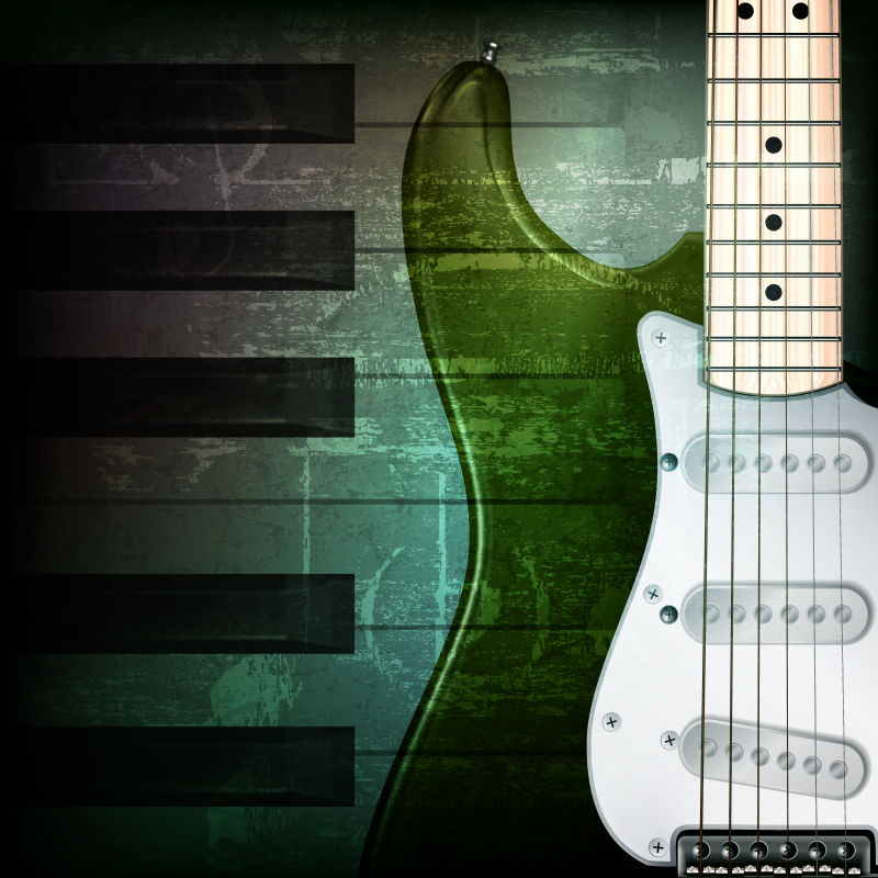 复古吉他与钢琴矢量插图