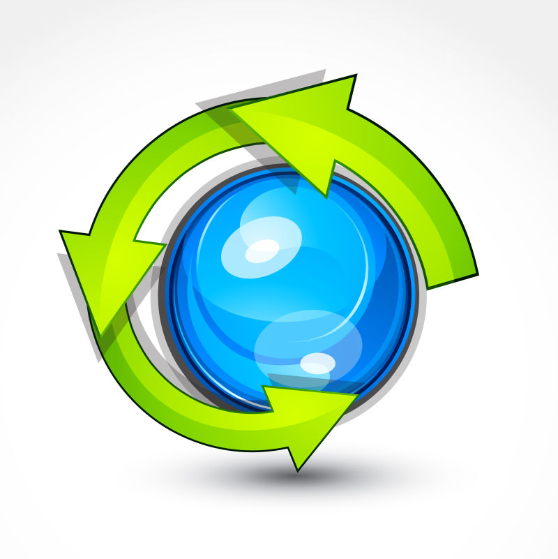 矢量带有箭头的抽象蓝色球体