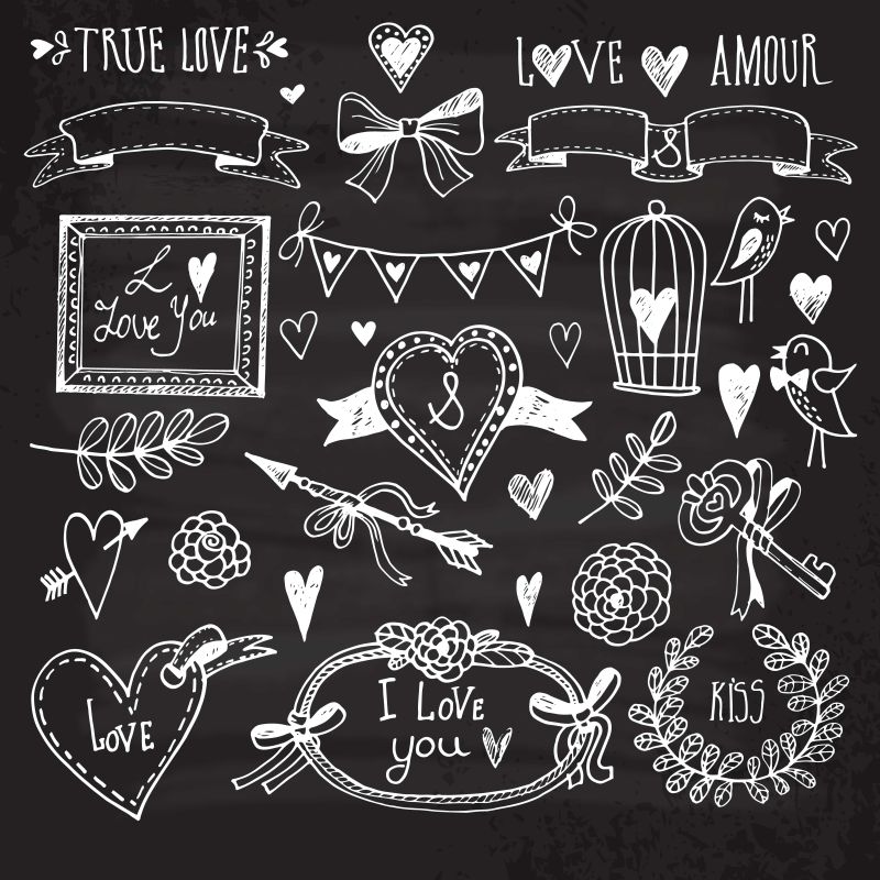 矢量的手绘爱情主题插图