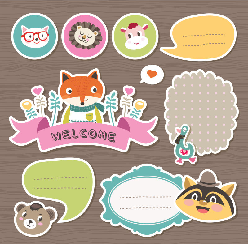 多彩卡通贴纸矢量
