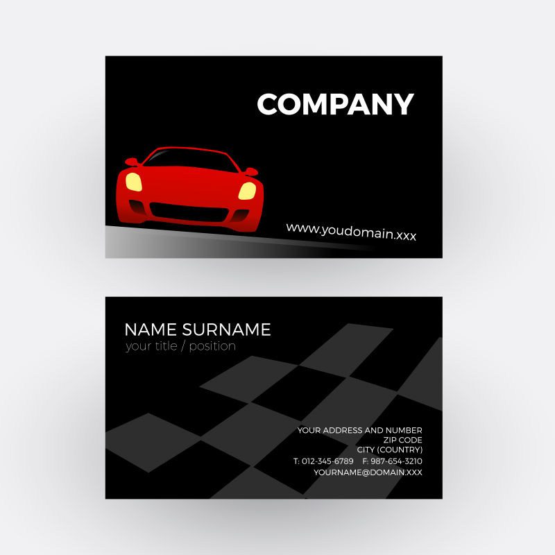 矢量红色汽车和黑白马赛克名片设计