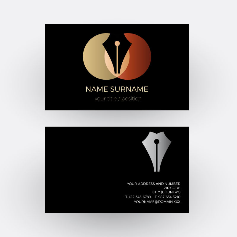 矢量黑色和灰色钢笔尖图案名片设计