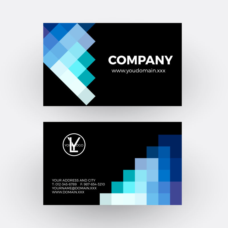 矢量渐变蓝色方块图案名片设计