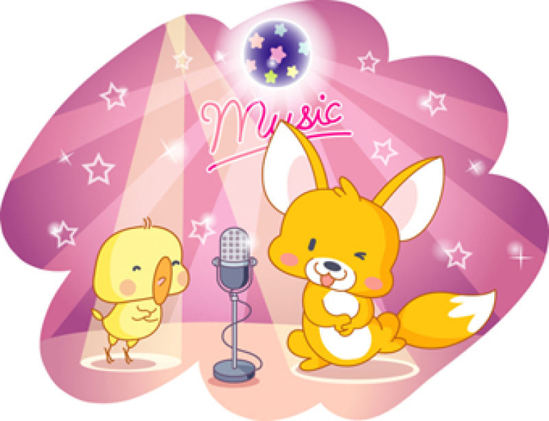 矢量卡通动物派对与歌唱