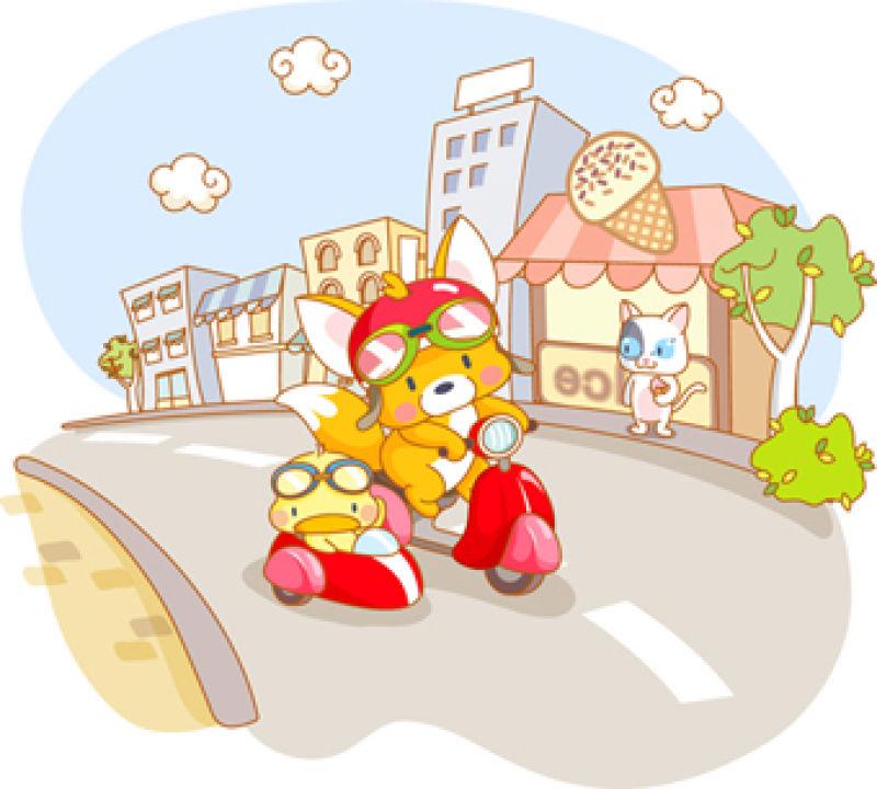 矢量卡通动物骑摩托车