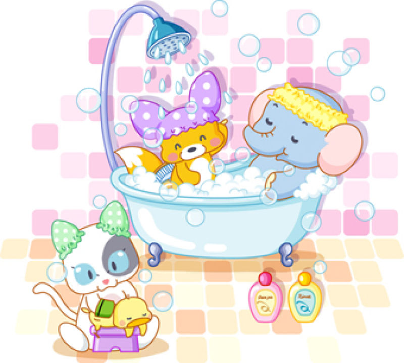 矢量浴室里有趣的动物