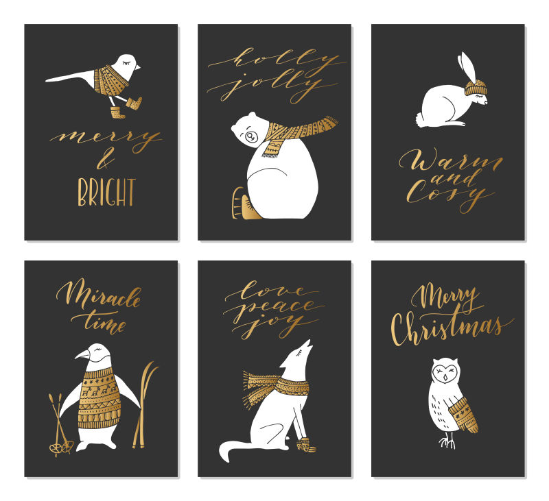 圣诞动物卡片矢量图