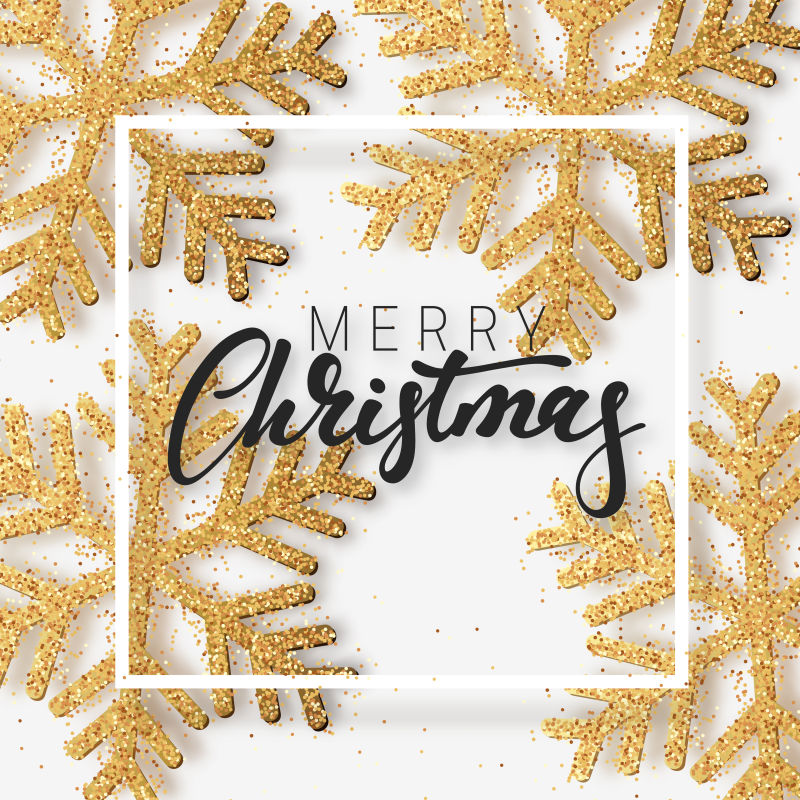 矢量圣诞背景闪耀着金色的雪花