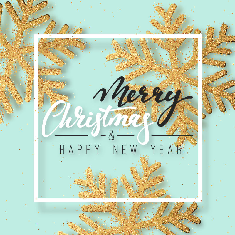 圣诞背景闪耀着金色的矢量雪花