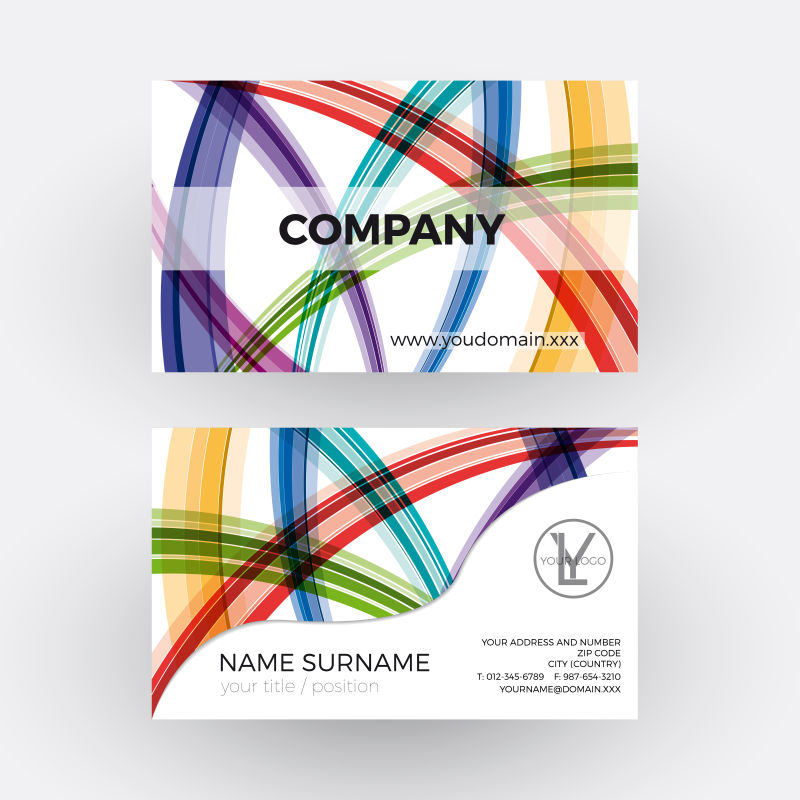 矢量彩色条纹名片设计图