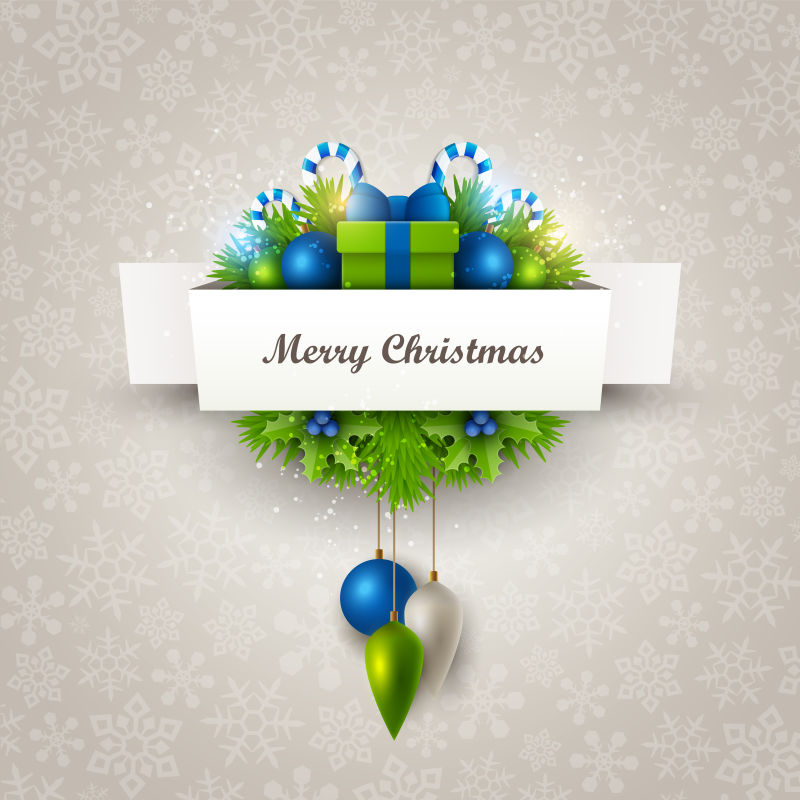 杉木树枝和装饰元素的矢量圣诞节背景