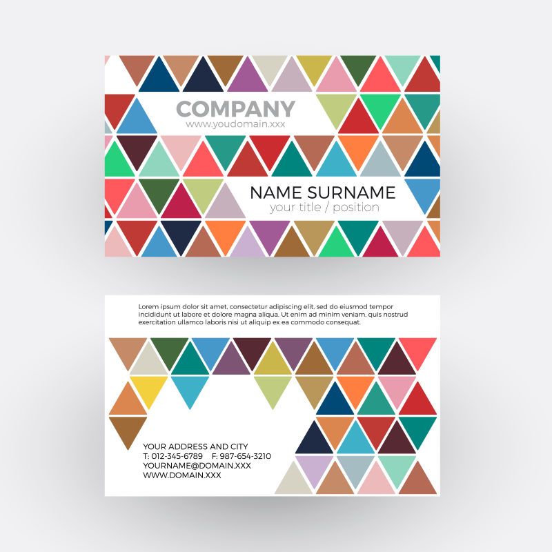 矢量彩色三角形图案名片设计